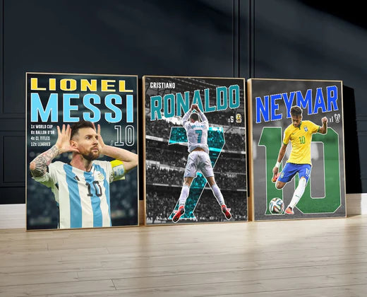 Fodbold plakater: CR7, Messi, Neymar, Mbappe