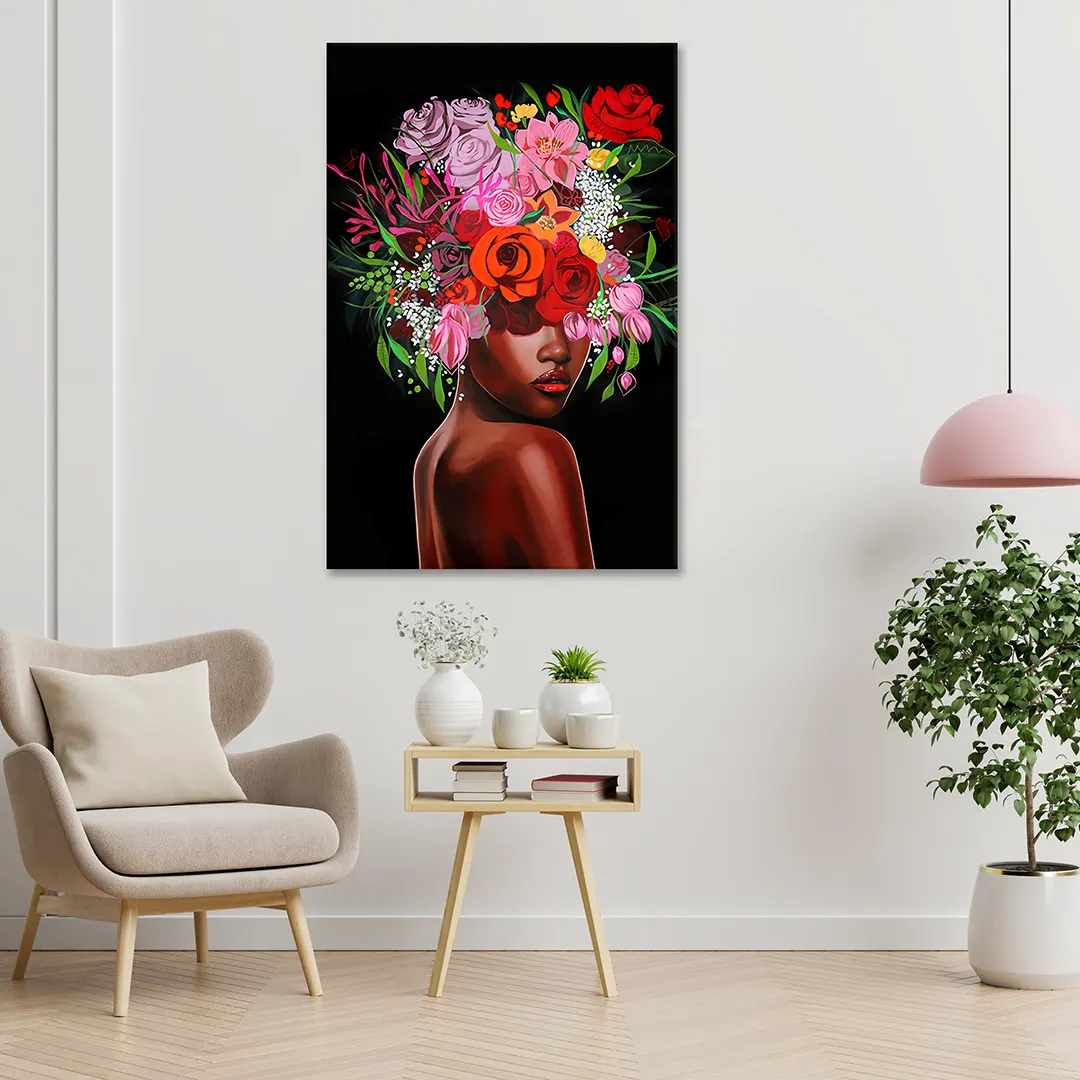 Plakat - Afrikansk kvinde med blomster - admen.dk