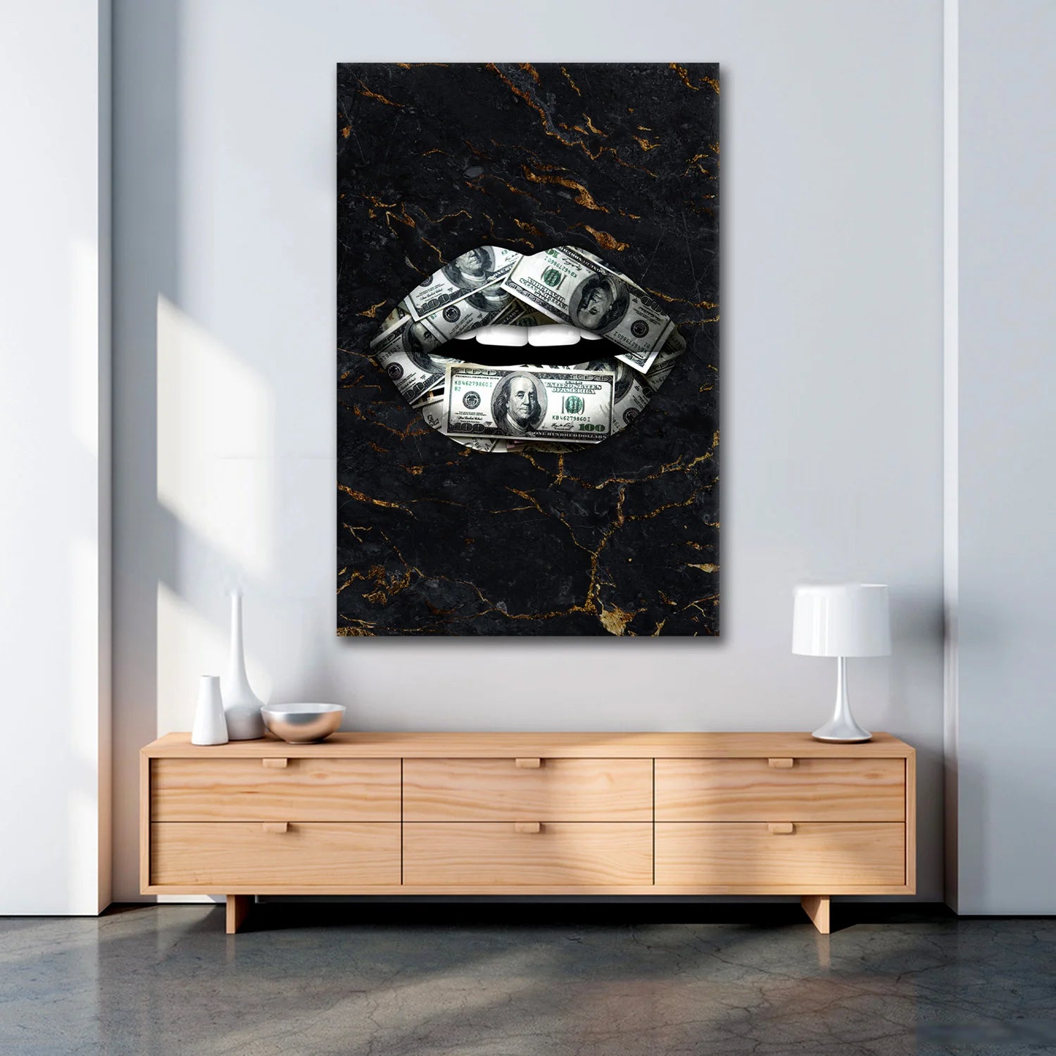 Plakat - Black dollar lips kunst - admen.dk