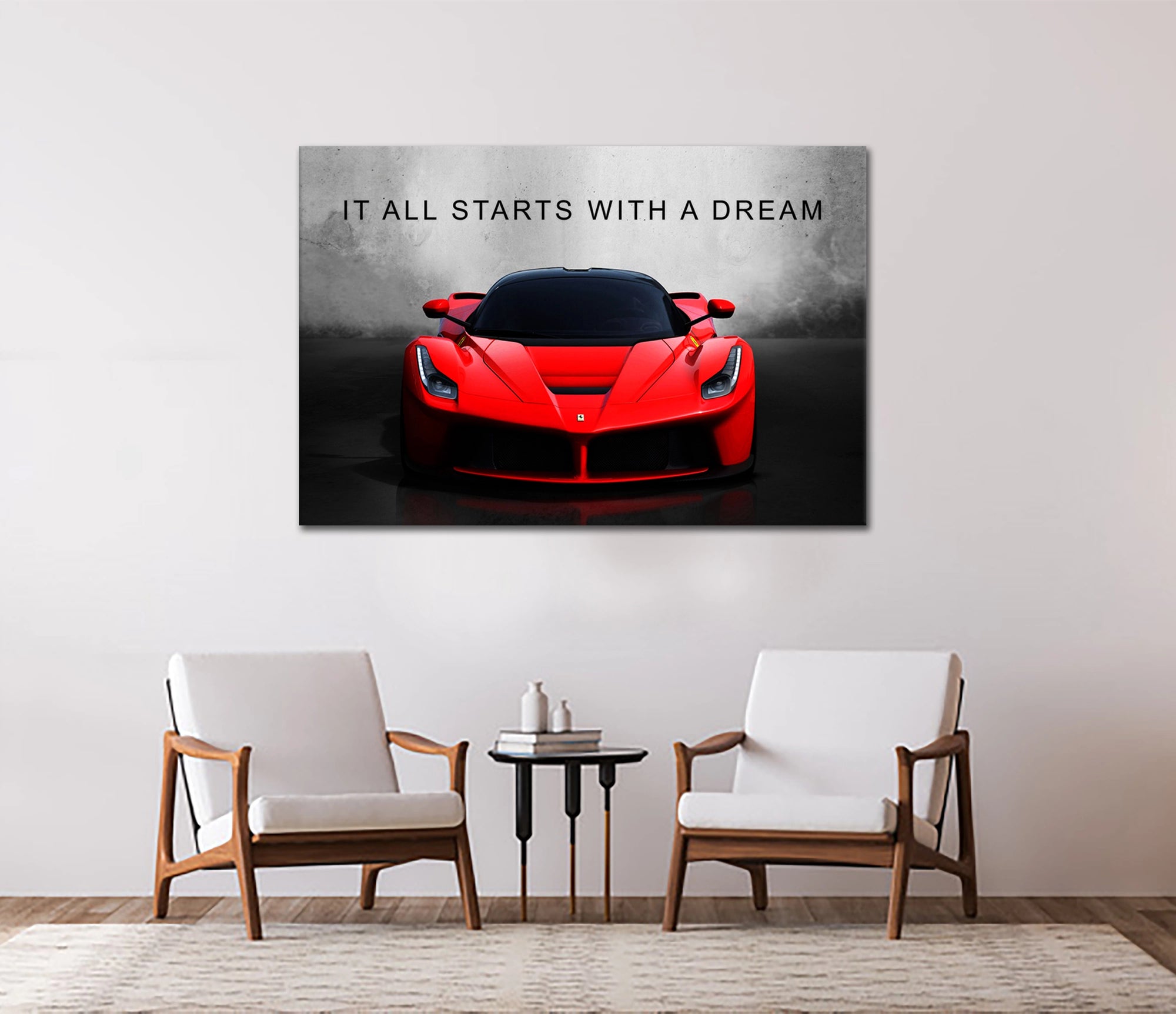 Plakat - It all starts with a dream - Rød Ferrari - admen.dk