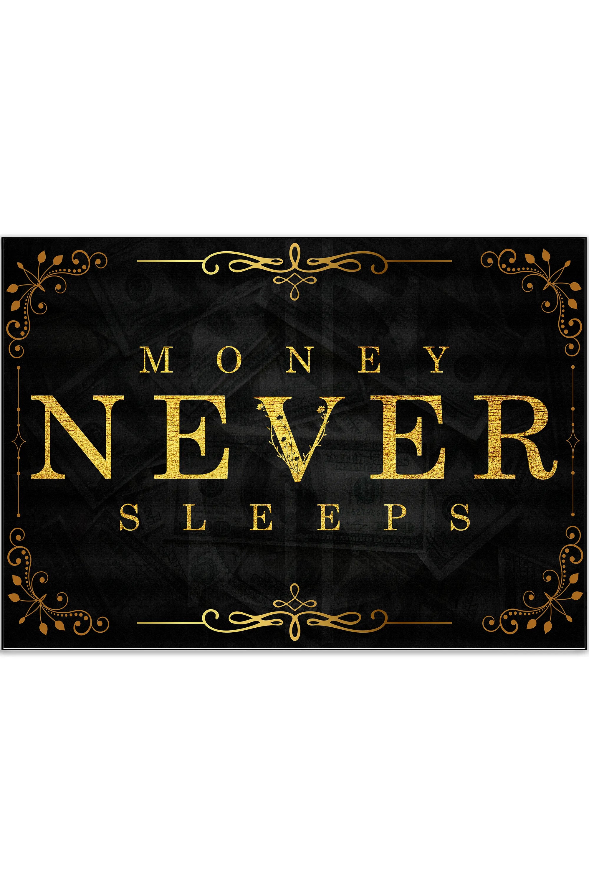 Plakat - Money never sleeps - admen.dk