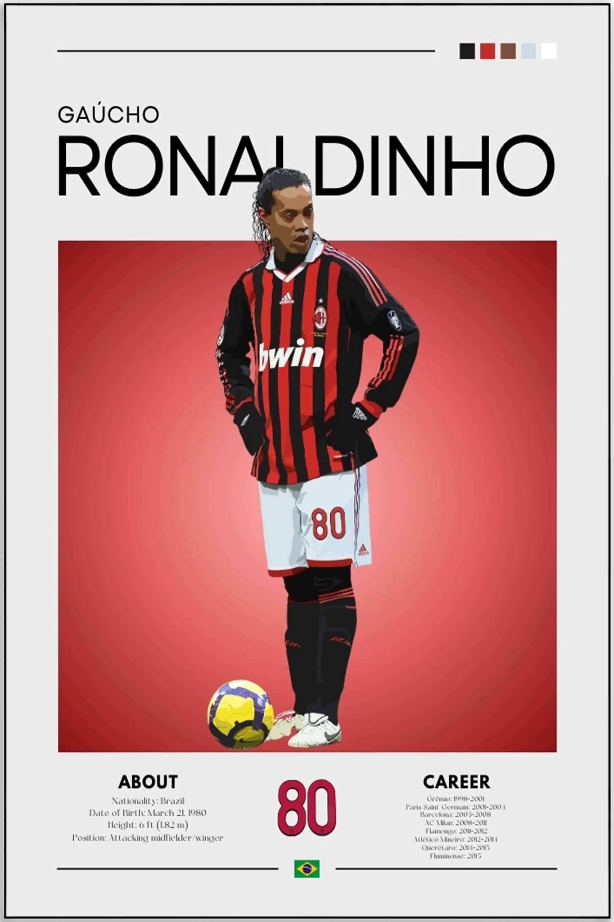 Plakat - Ronaldinho i AC Milan stil - admen.dk