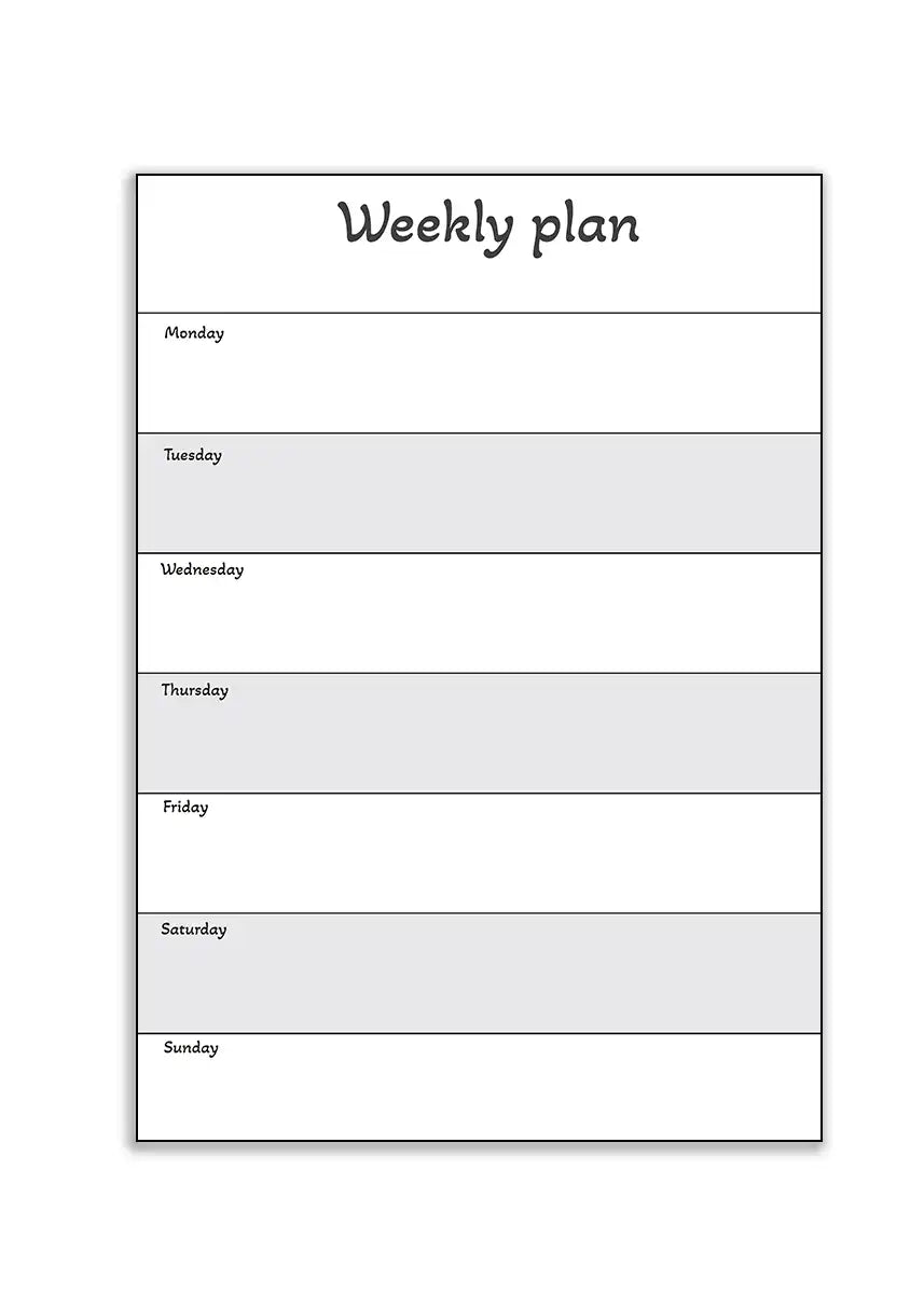 Plakat - Weekly Planner - Engelsk - admen.dk