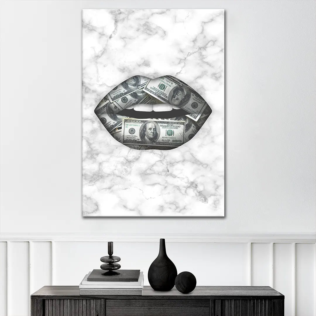 Plakat - White dollar lips kunst - admen.dk