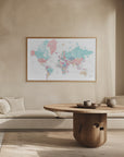 Plakat - Distressed pastels world map with cities, Carmen