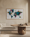 Plakat - Charleena world map with cities, Wanderlust