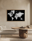 Plakat - Black and white world map with cities, Connie