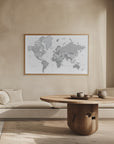 Plakat - Gray world map with cities, Chas