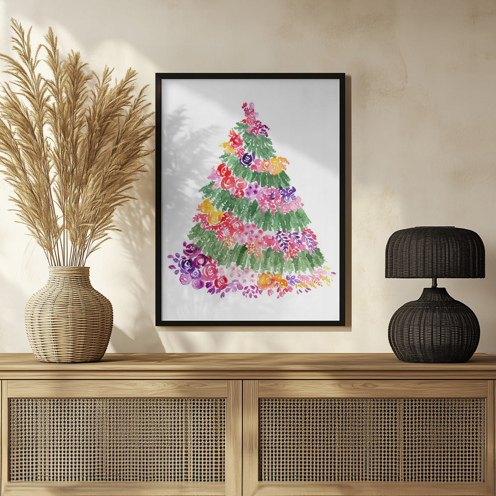 Plakat - Floral watercolor Christmas tree