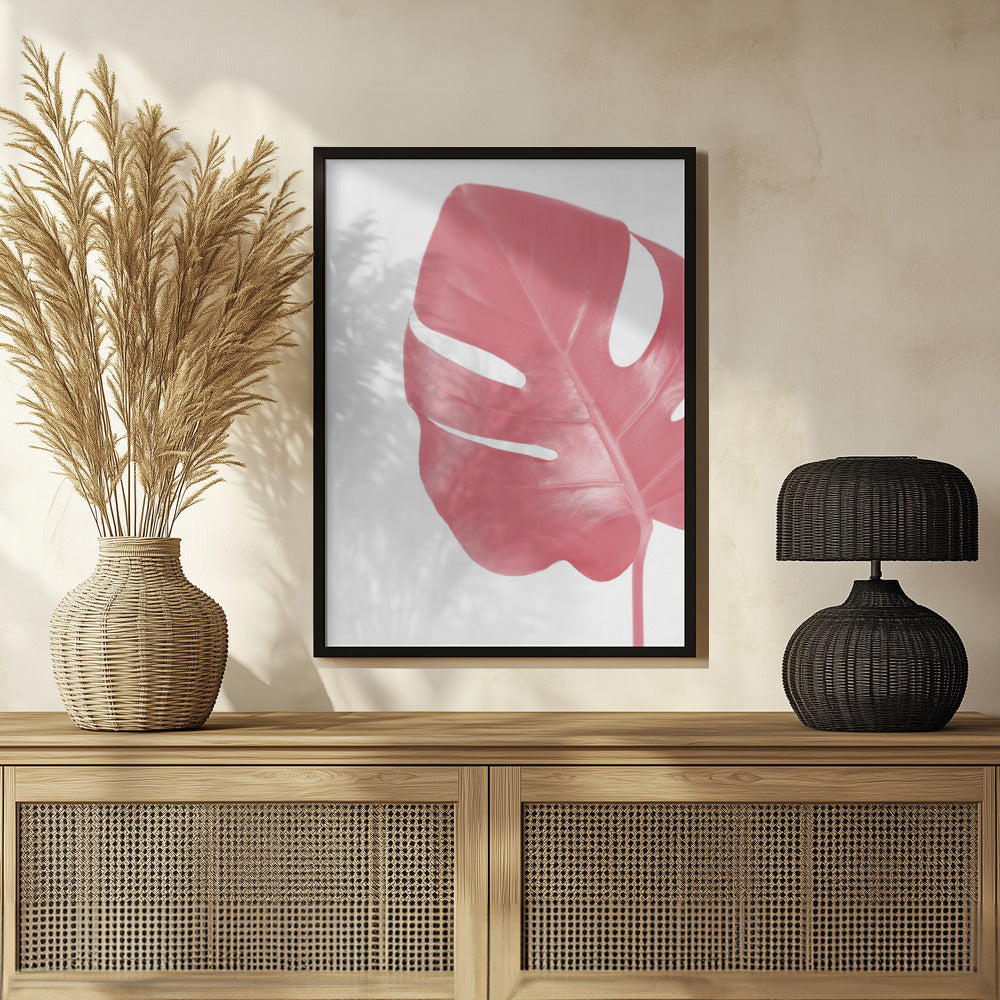 Plakat - Pink monstera leaf