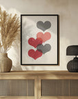 Plakat - Mid century hearts in red