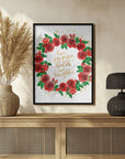 Plakat - Holiday wishes wreath of red English roses