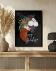 Plakat - Floral Stocking Happy holidays in black