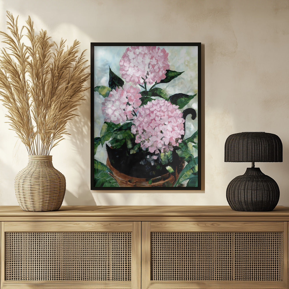 Plakat - Potted pink hydrangeas