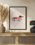 Plakat - Dachshund on Skateboard