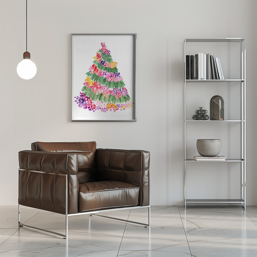 Plakat - Floral watercolor Christmas tree