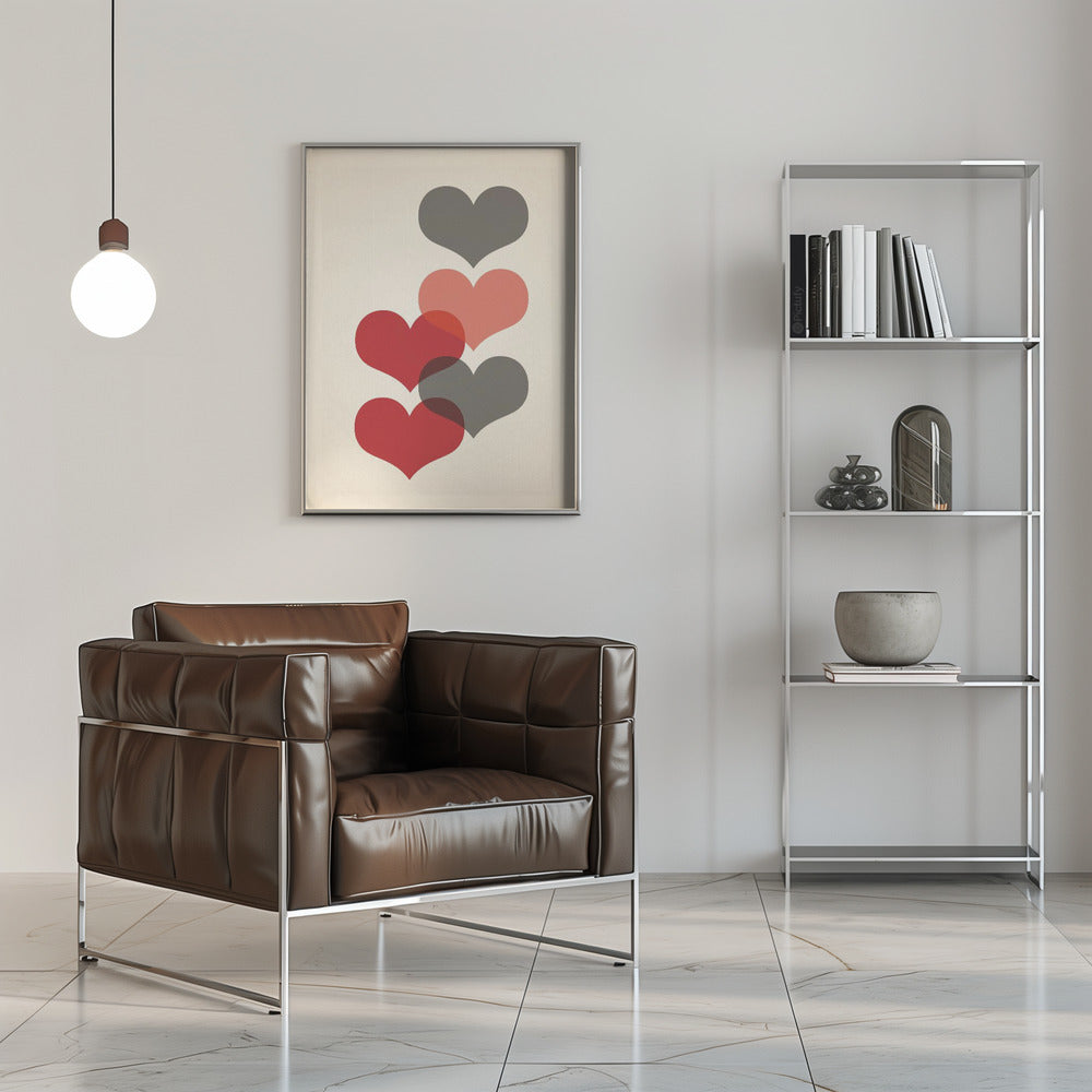 Plakat - Mid century hearts in red