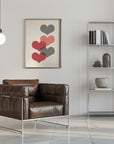 Plakat - Mid century hearts in red