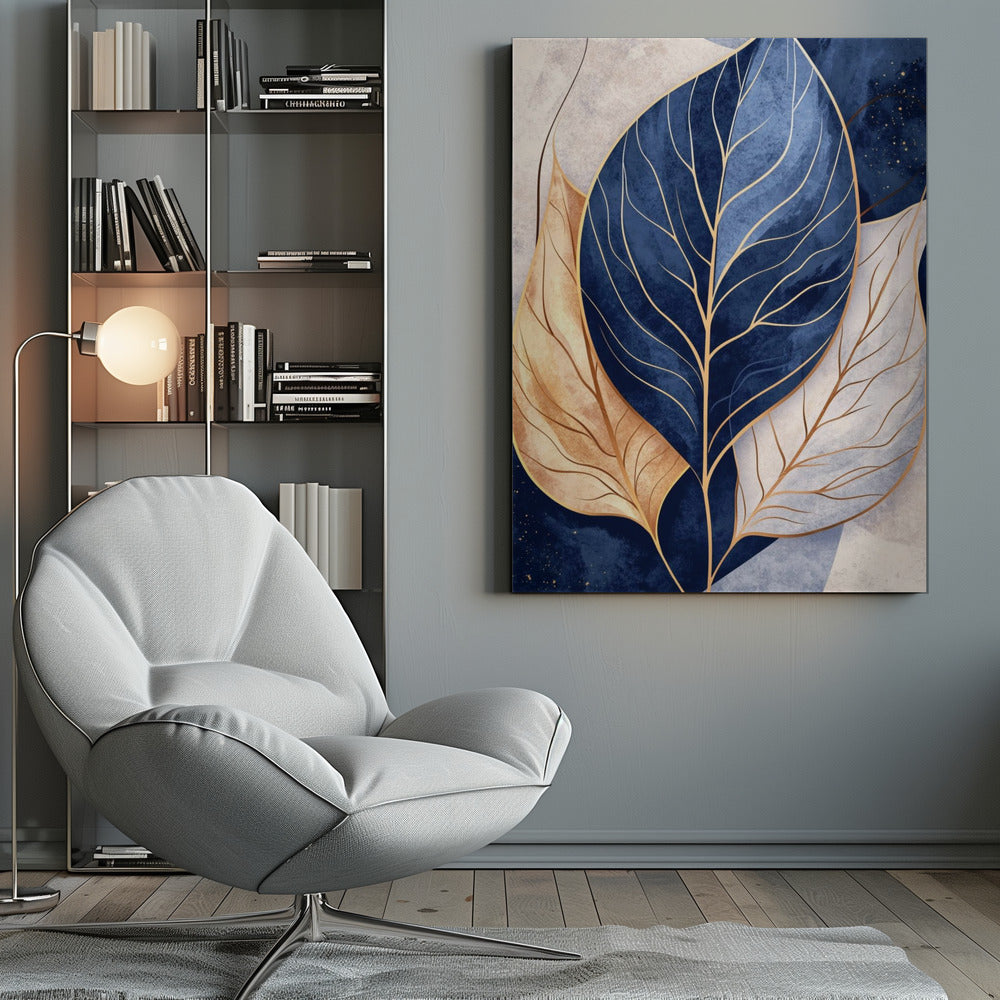 Canvas - Abstract Leaves in Blues 2