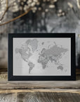 Plakat - Gray world map with cities, Chas