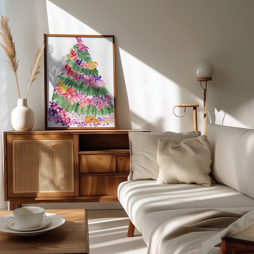 Plakat - Floral watercolor Christmas tree