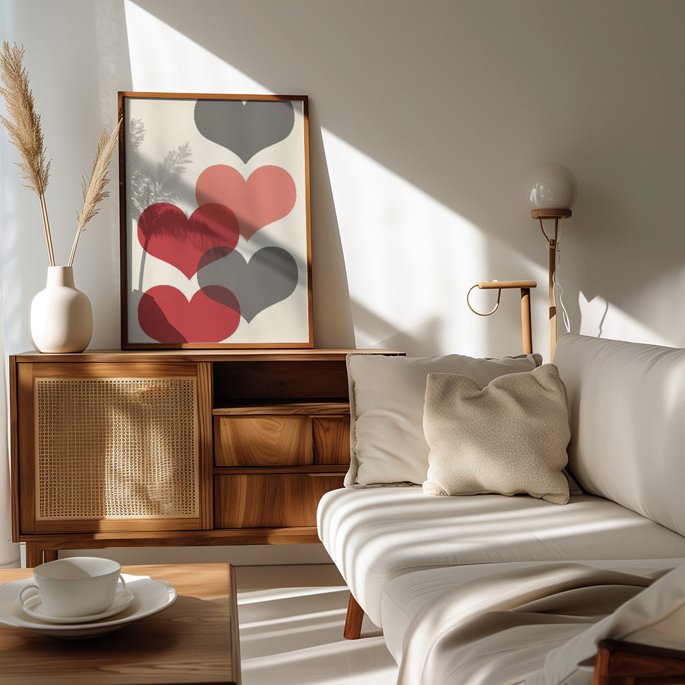 Plakat - Mid century hearts in red