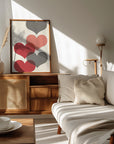 Plakat - Mid century hearts in red