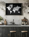 Plakat - Black and white world map with cities, Connie