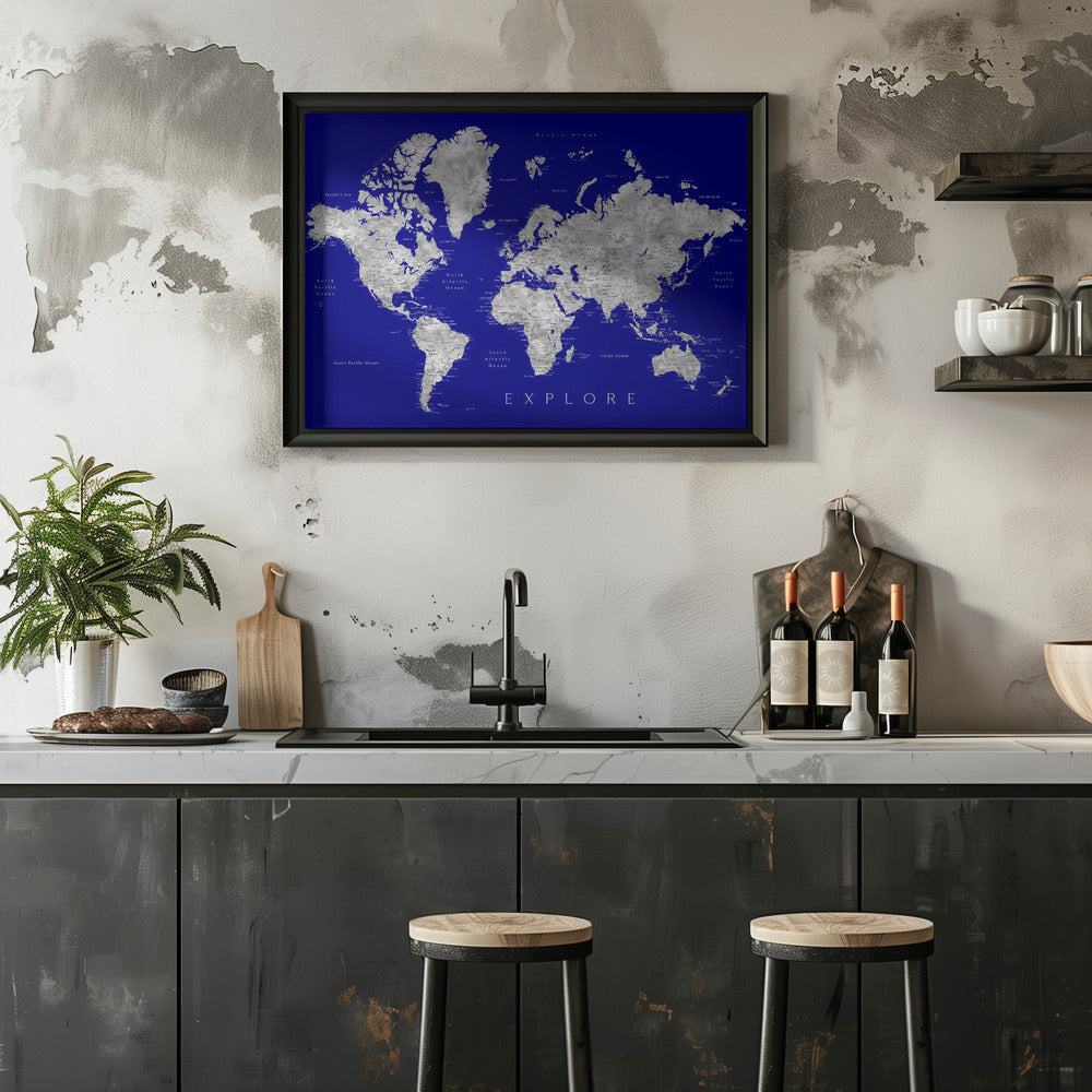 Plakat - Explore world map with cities, Valrie