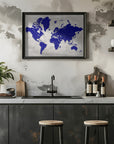 Plakat - Distressed world map with cities, Delaney