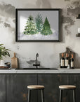 Plakat - Three watercolor Christmas trees