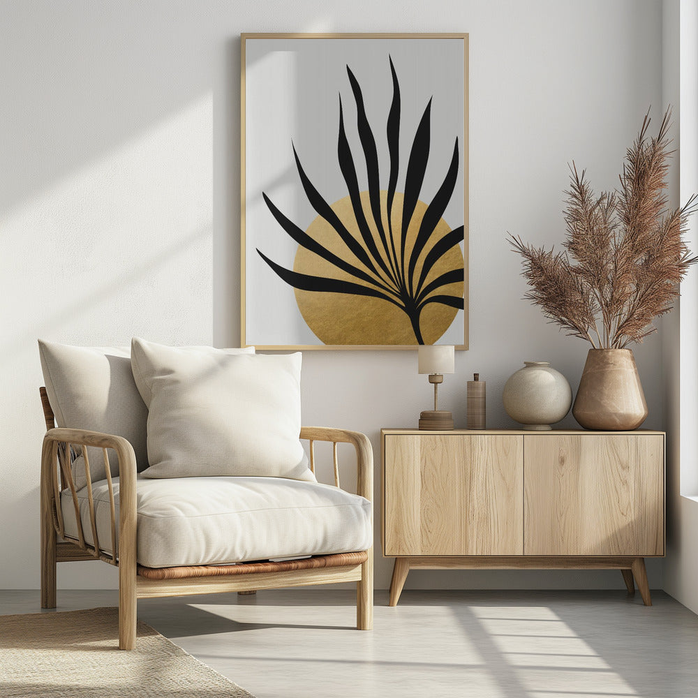 Plakat - Tropical sun and palm leaf