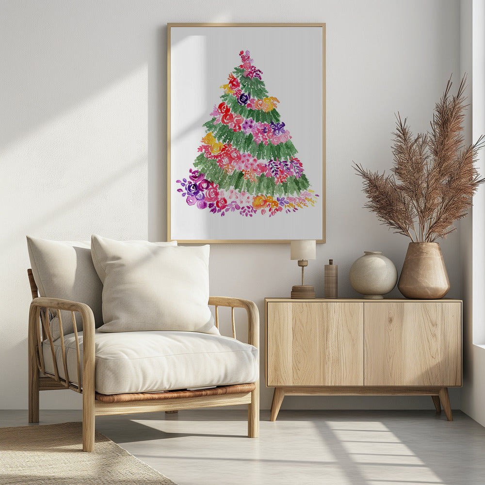 Plakat - Floral watercolor Christmas tree