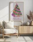 Plakat - Floral watercolor merry Christmas tree