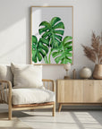 Plakat - Monstera leaves in loose watercolor