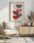 Plakat - Mid century hearts in red