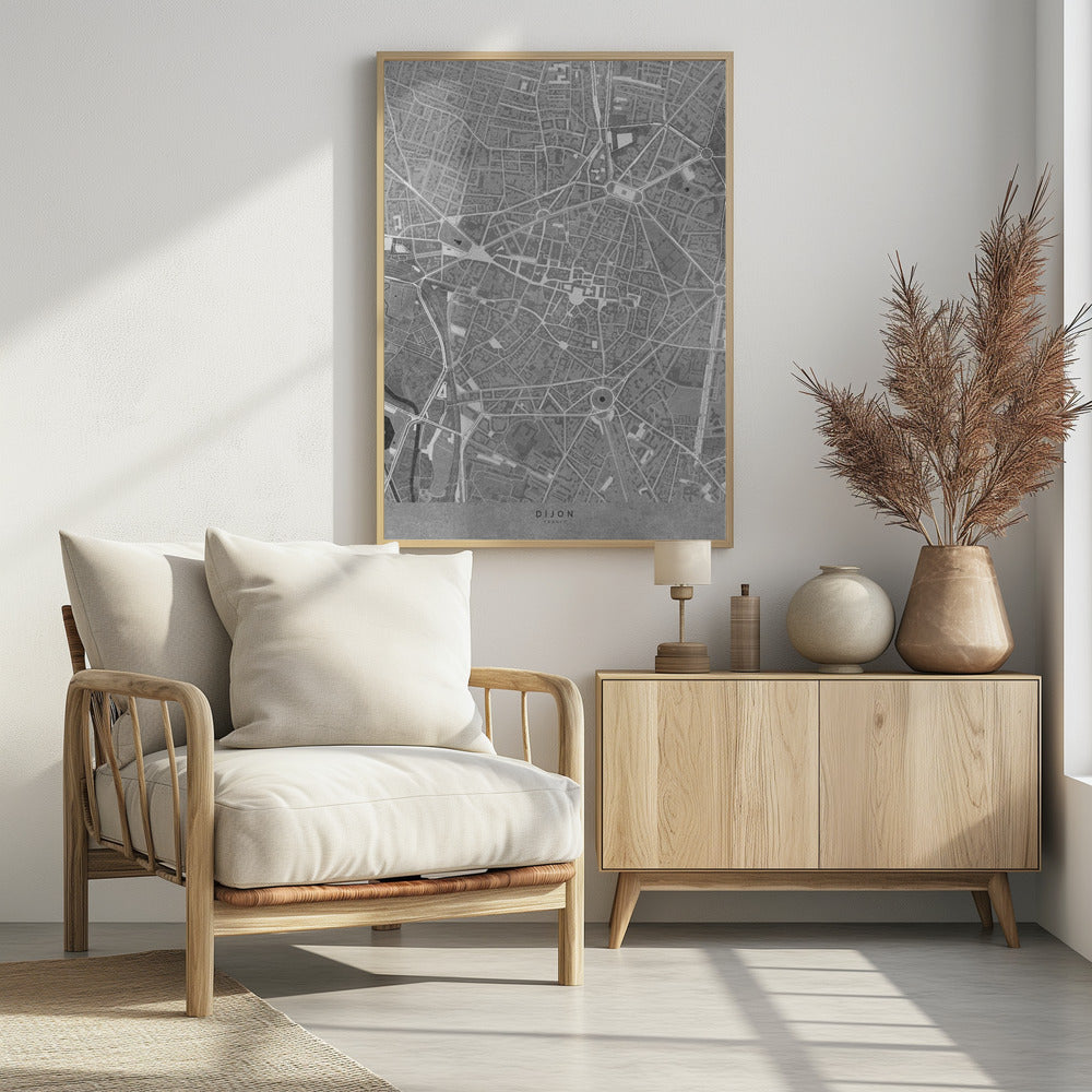 Plakat - Gray vintage map of Dijon downtown France