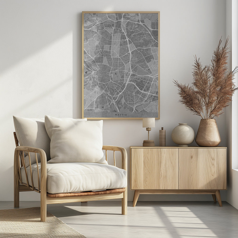 Plakat - Map of Madrid (Spain) in gray vintage style