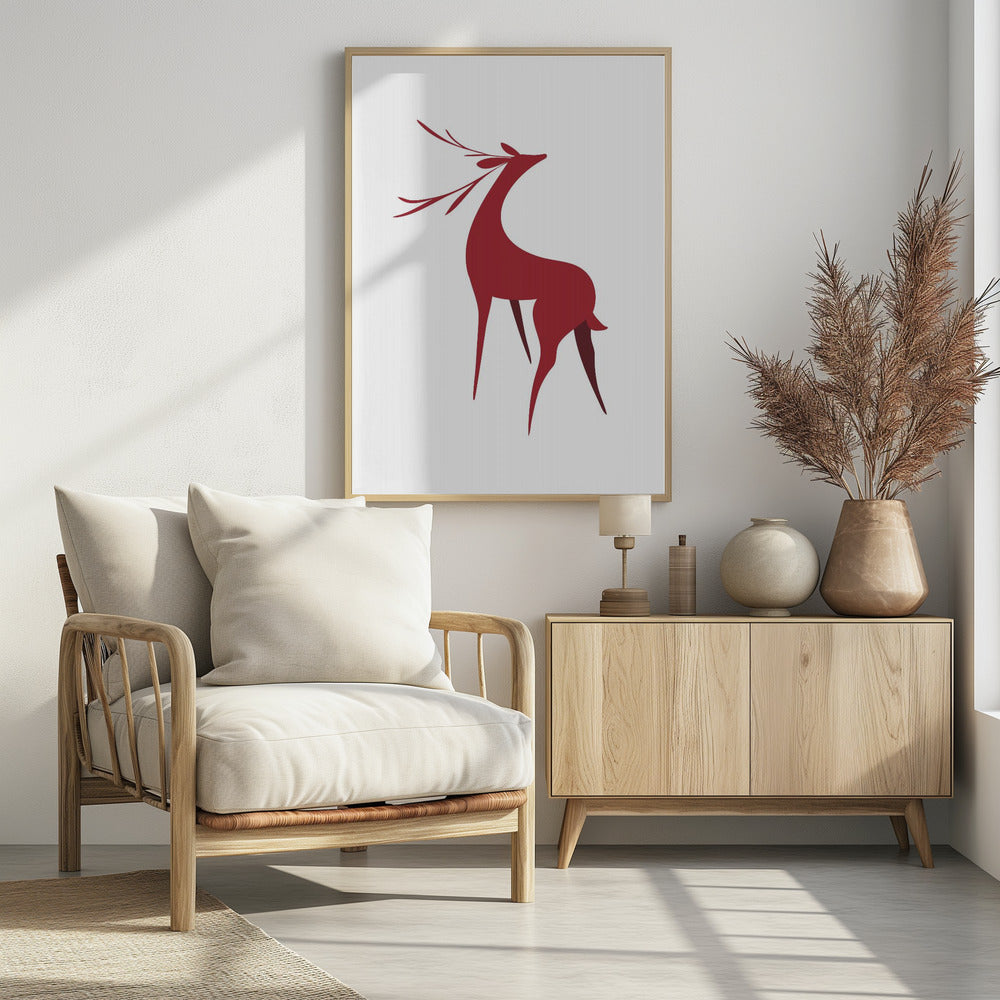 Plakat - Stylized retro deer (red)