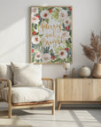 Plakat - Merry and bright holiday roses and berries