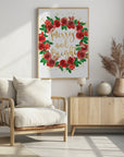 Plakat - Merry and bright wreath of red English roses