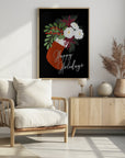 Plakat - Floral Stocking Happy holidays in black