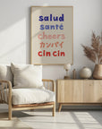 Plakat - Cheers Typography - Salud Santé Cheers Kanpai Cin cin