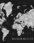 Plakat - Baibah world map with cities, Wanderlust