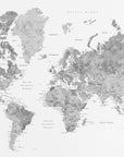 Plakat - Grayscale watercolor world map with cities, Rylan