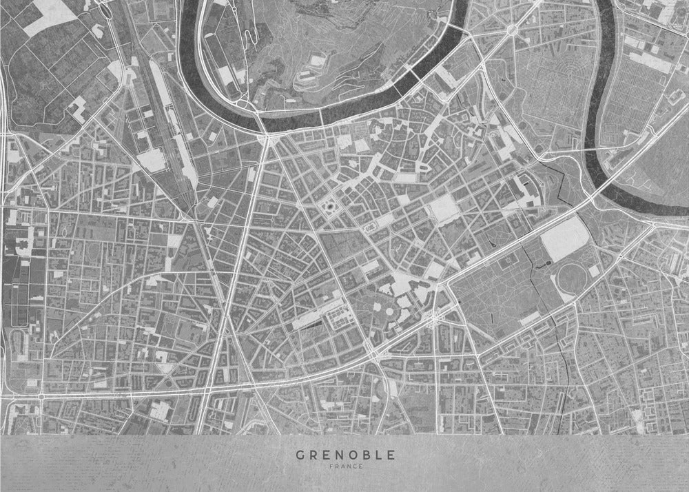 Plakat - Gray vintage map of Grenoble downtown France