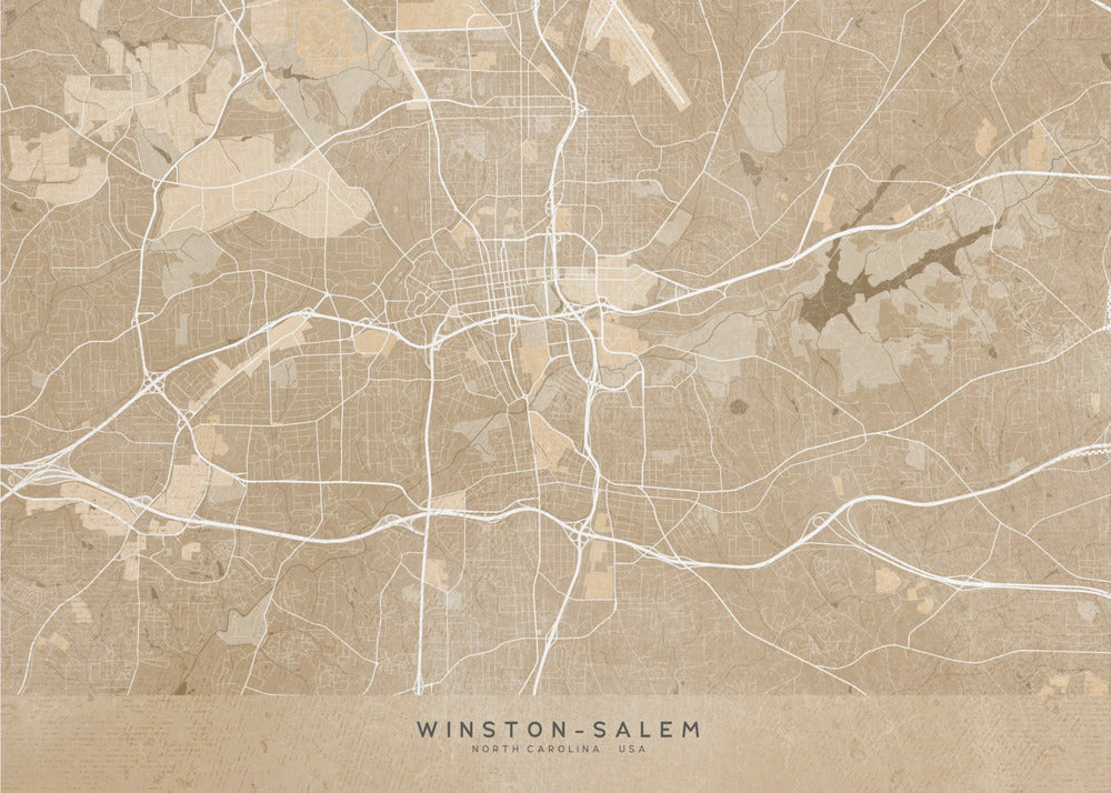 Plakat - Map of Winston Salem (NC, USA) in sepia vintage style