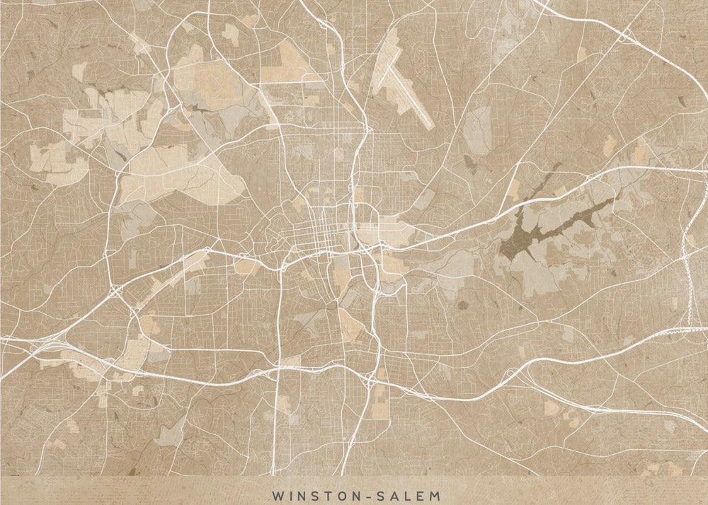 Plakat - Map of Winston Salem (NC, USA) in sepia vintage style