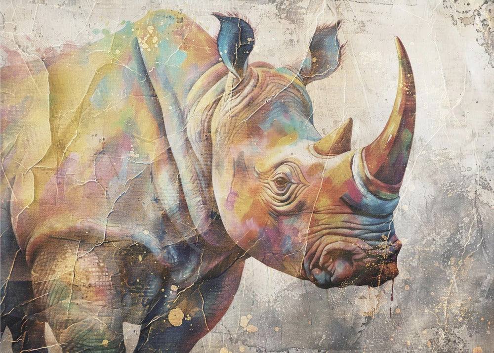 Poster - Rhino Animal Vintage Art Illustration Wallart 02