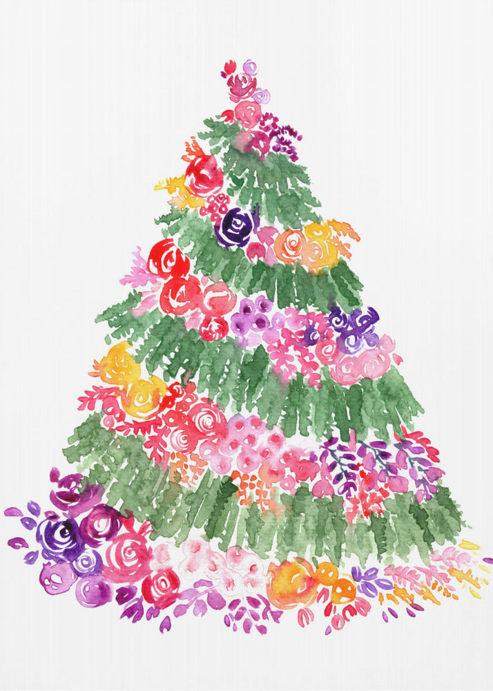 Plakat - Floral watercolor Christmas tree